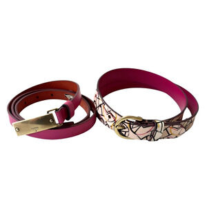 Fossil Solid Pink/Multicolored Geo Print Leather Belt Womens M/ L Y2K Lot of 2